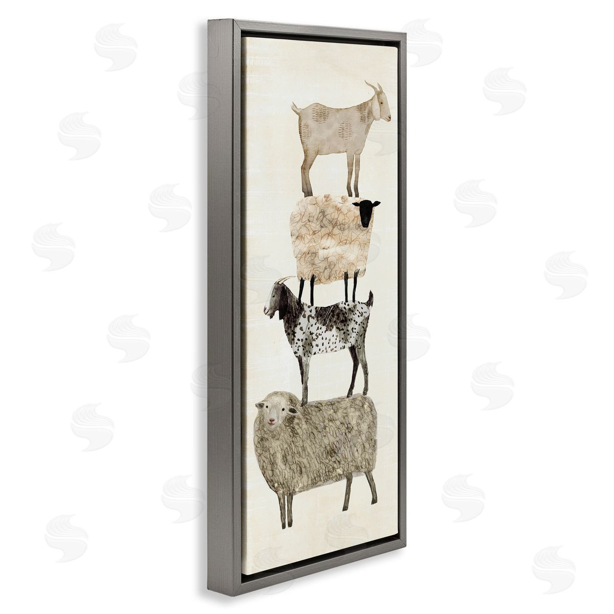Stacked Sheep & Goats Grey Floating Frame Canvas Wall Art, Home Decor by Victoria Borges