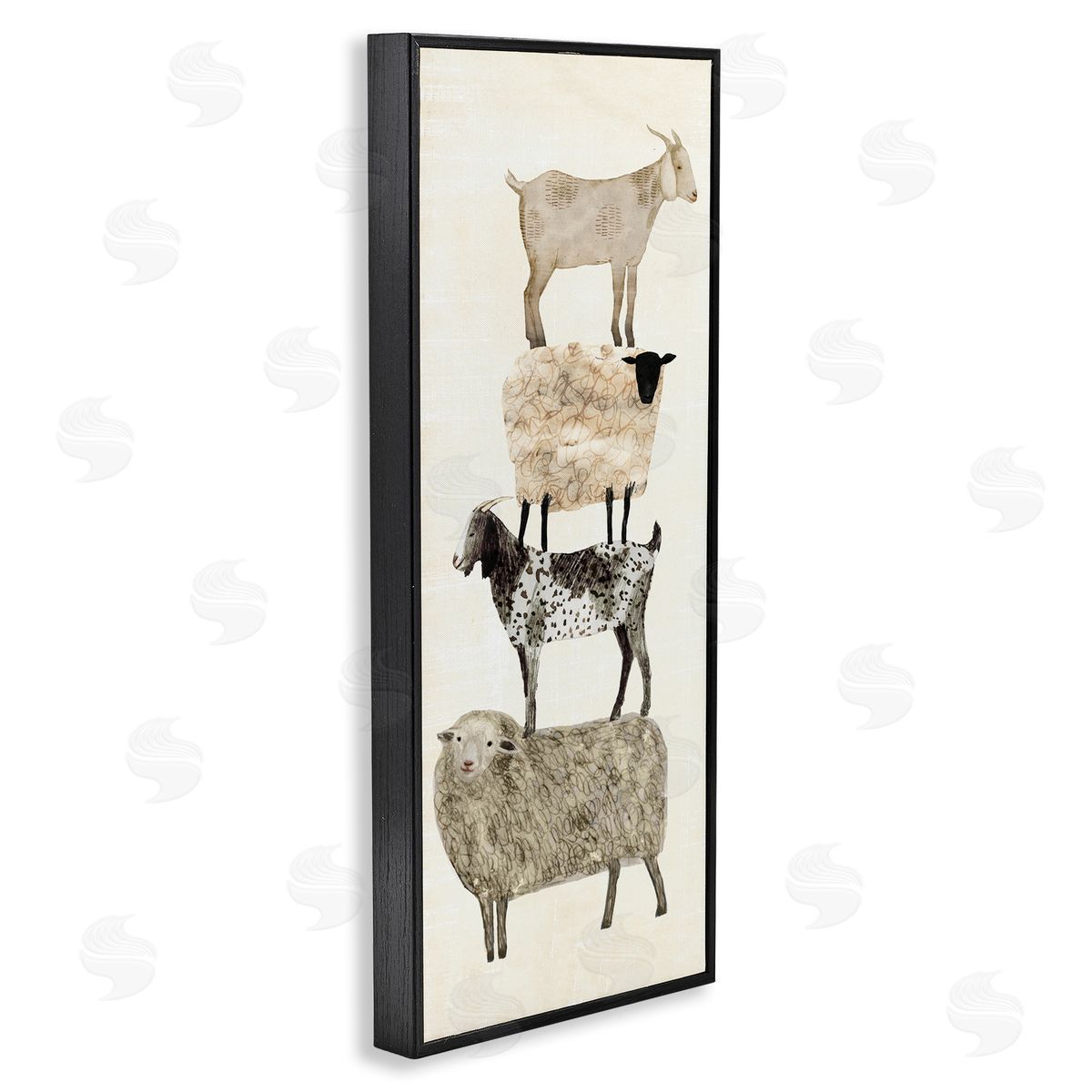 Stacked Sheep & Goats Black Frame Print Wall Art, Home Decor by Victoria Borges