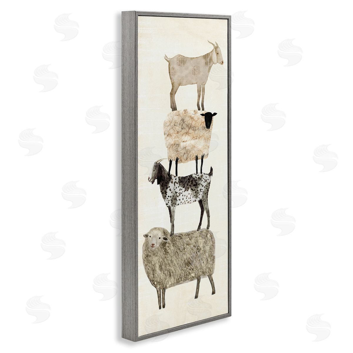 Stacked Sheep & Goats Grey Frame Print Wall Art, Home Decor by Victoria Borges