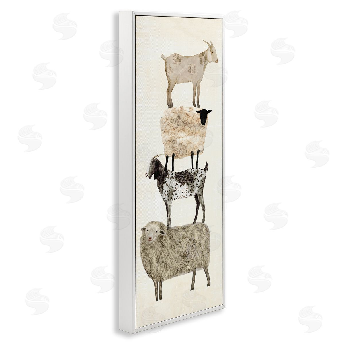 Stacked Sheep & Goats White Frame Print Wall Art, Home Decor by Victoria Borges