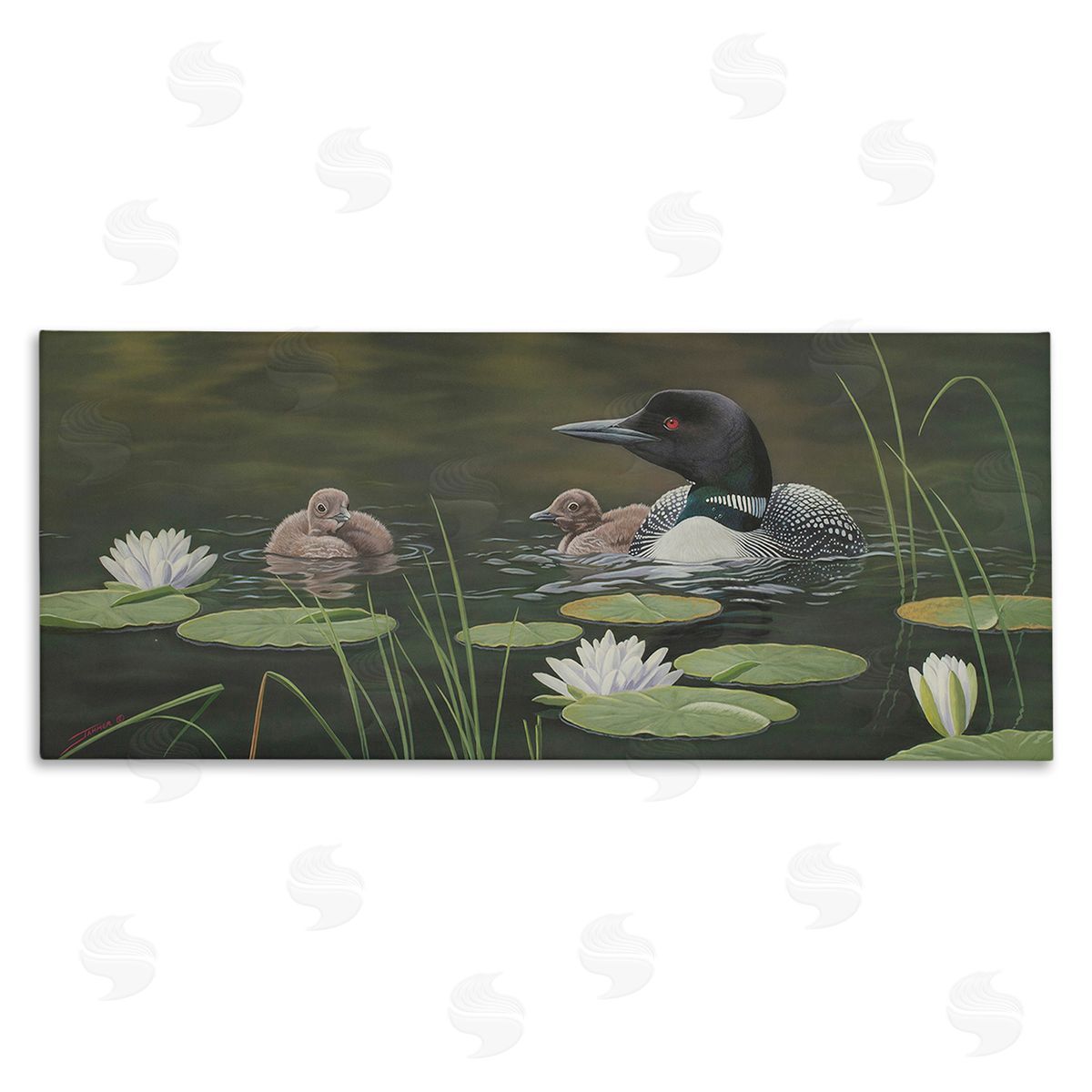 Clinton Jammer Duck Family in Pond Stretched Canvas Wall Art Print