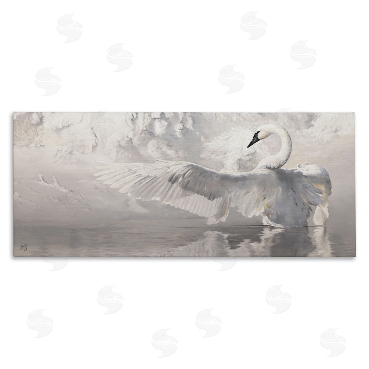 Mark Kelso Swan Wingspan on Pond Stretched Canvas Wall Art Print