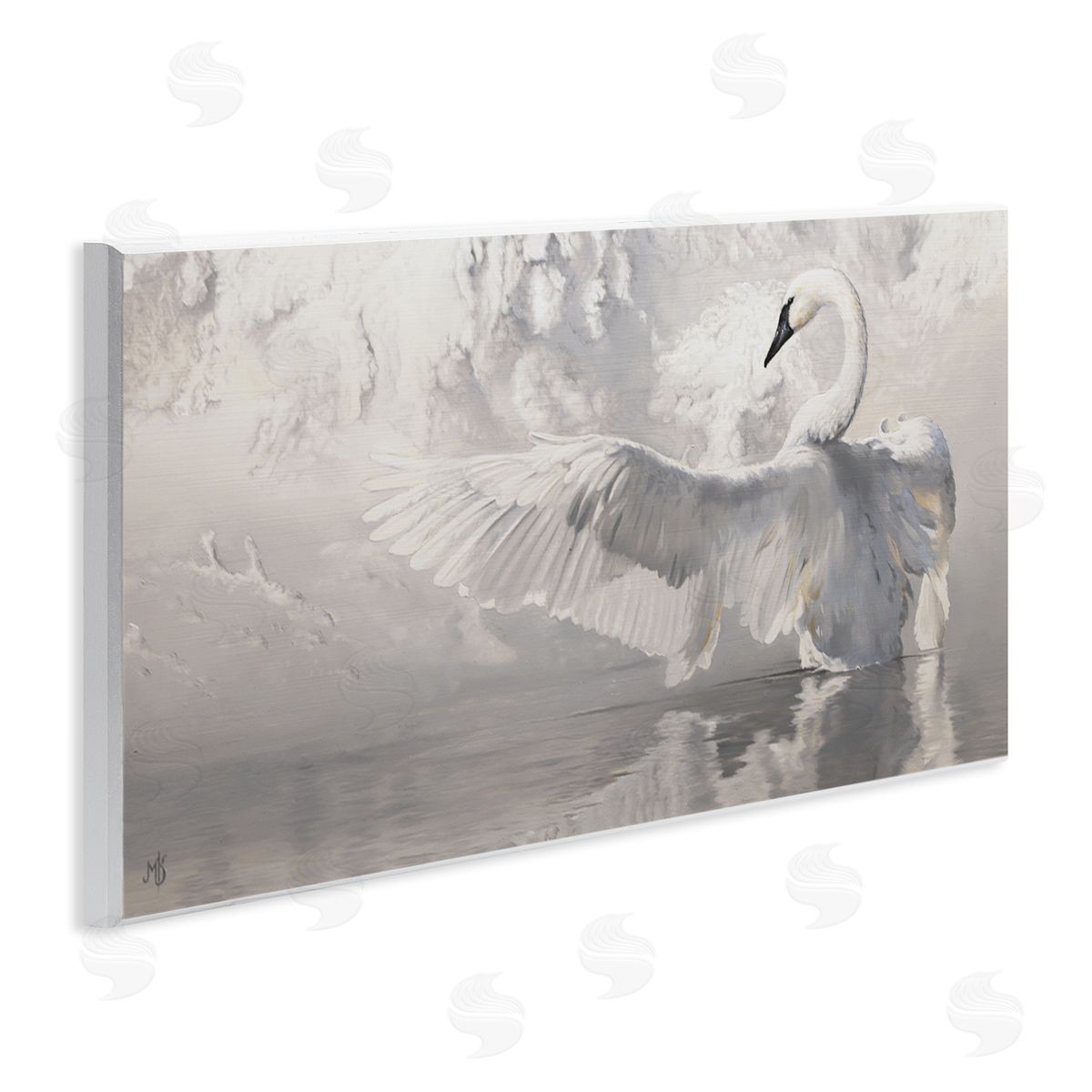 Mark Kelso Swan Wingspan on Pond Wooden Wall Plaque Art Print