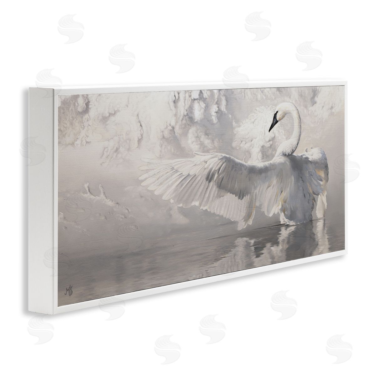 Mark Kelso Swan Wingspan on Pond White Framed Glicee Wall Art Print
