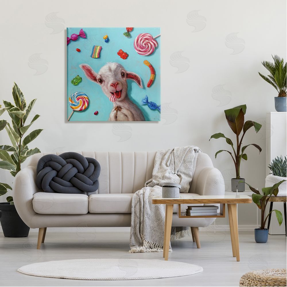 Lucia Heffernan Happy Sheep with Candy Canvas Wall Art in Room