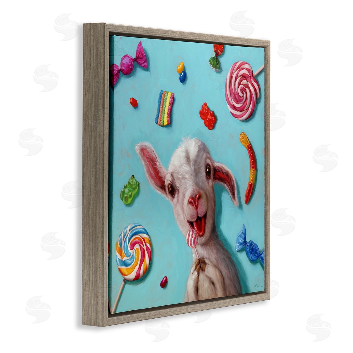 Lucia Heffernan Happy Sheep with Candy Brown Floating Frame Canvas Wall Art Print