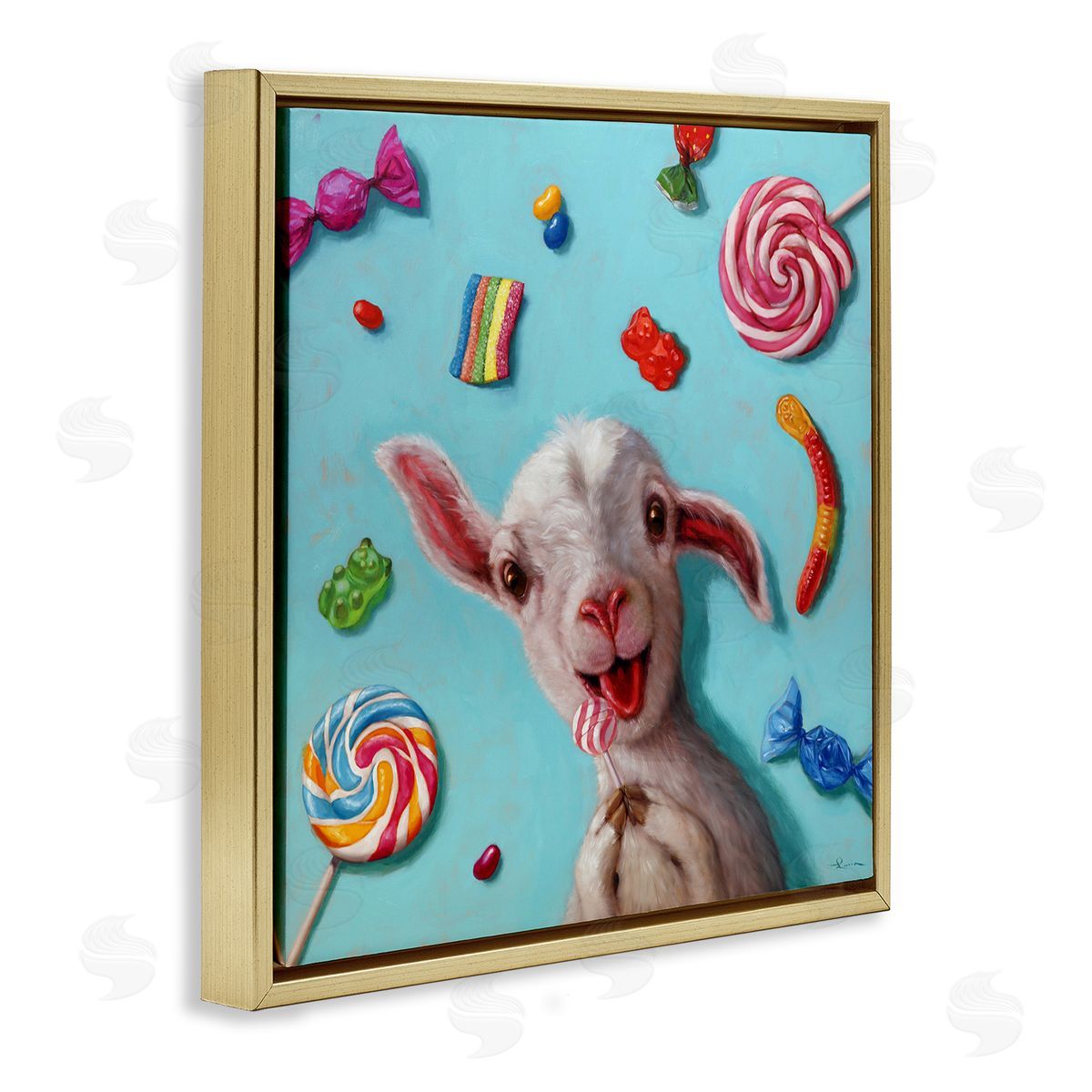 Lucia Heffernan Happy Sheep with Candy Gold Floating Frame Canvas Wall Art Print