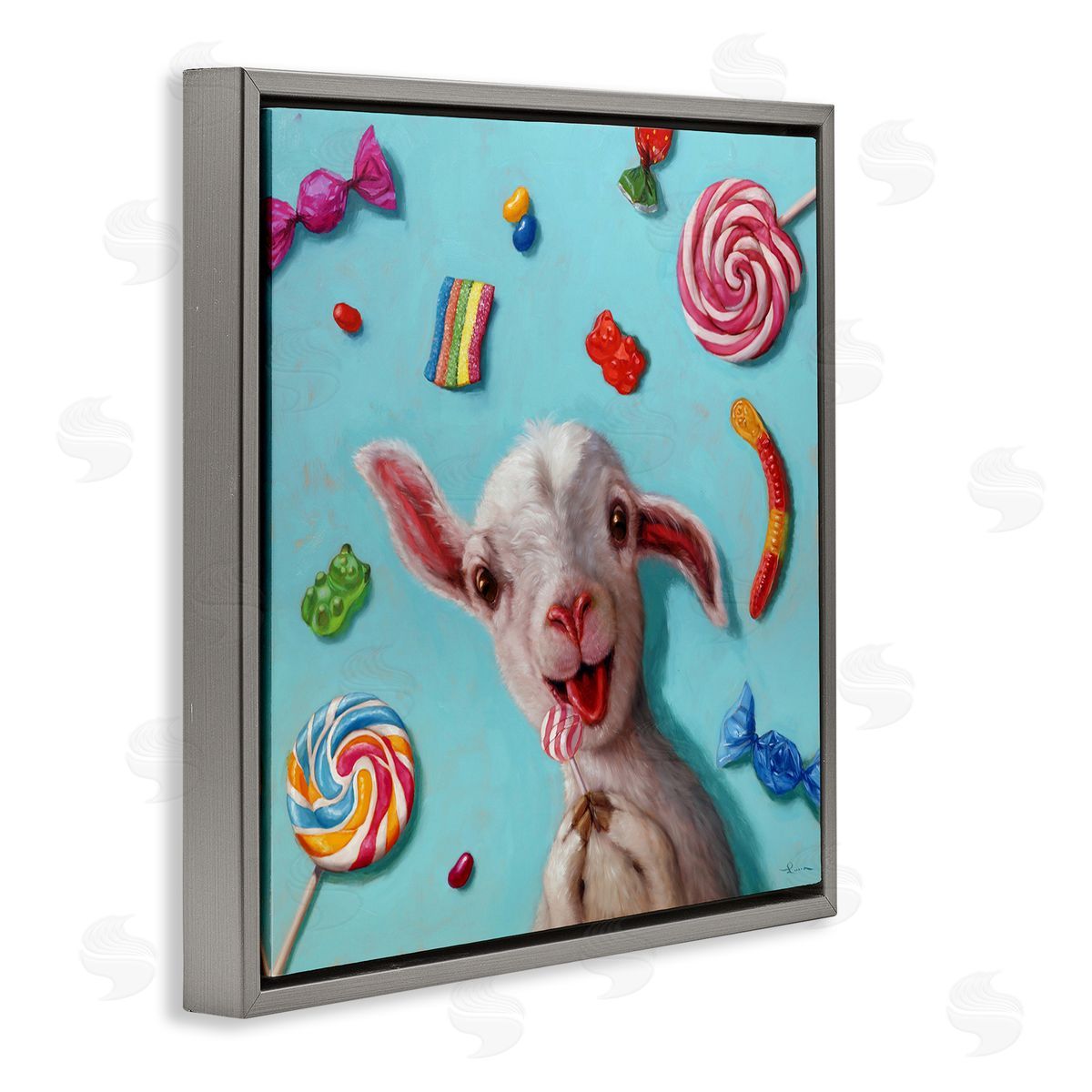 Lucia Heffernan Happy Sheep with Candy Gray Floating Frame Canvas Wall Art Print