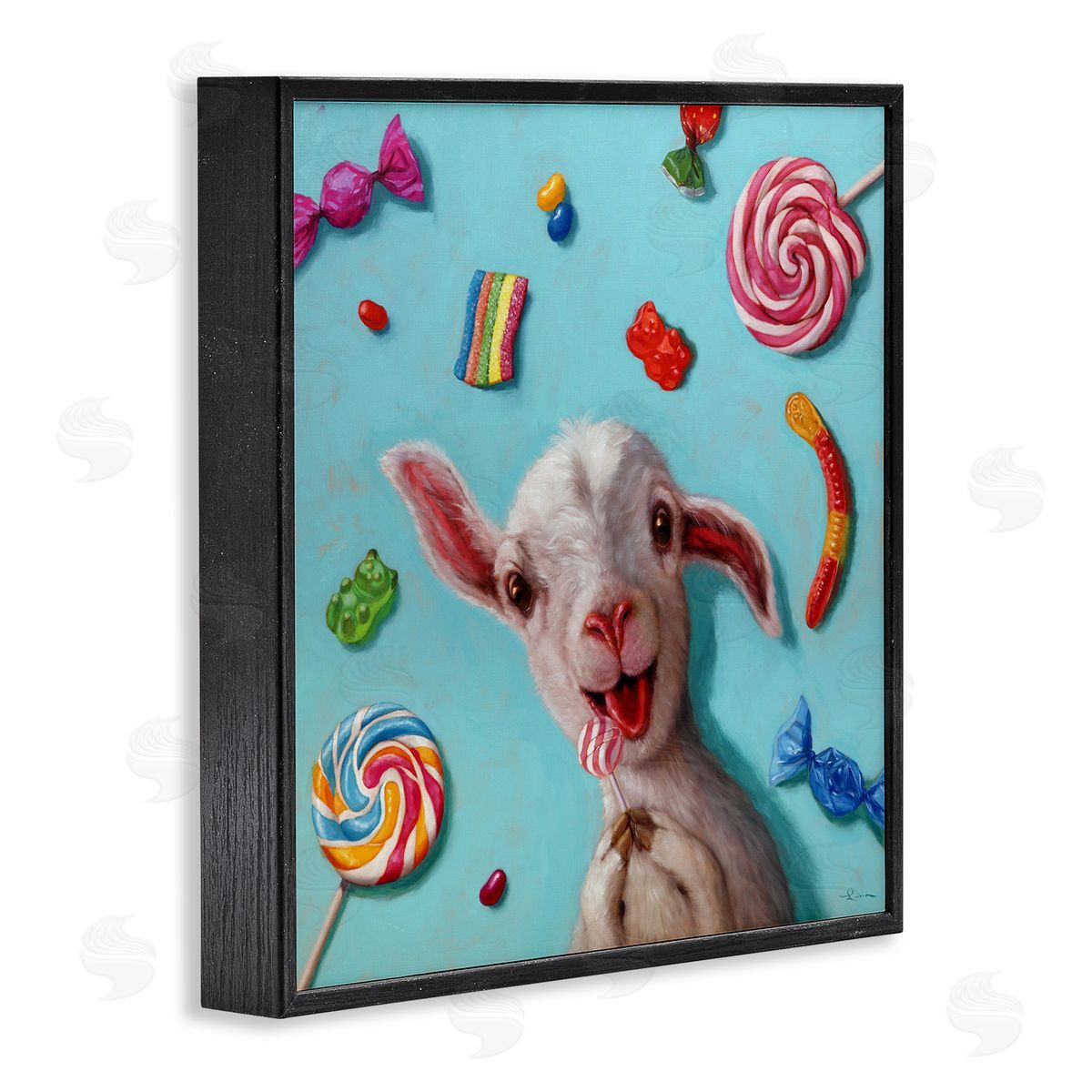 Lucia Heffernan Happy Sheep with Candy Black Framed Glicee Wall Art Print