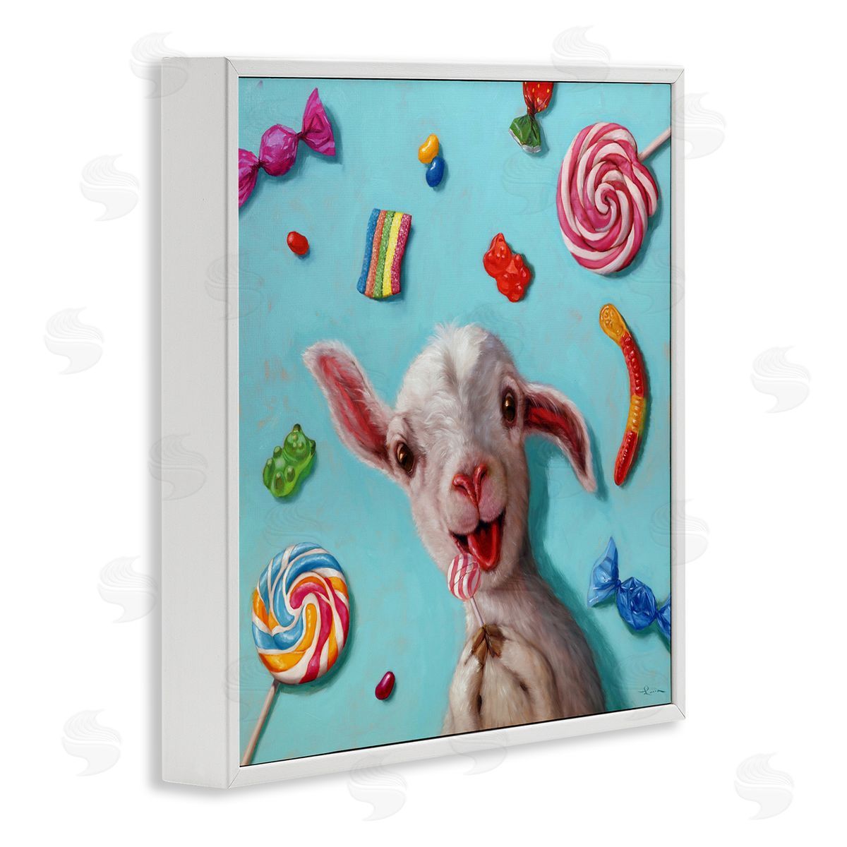 Lucia Heffernan Happy Sheep with Candy White Framed Glicee Wall Art Print