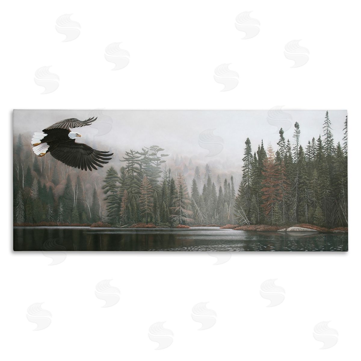 Clinton Jammer Eagle Soaring Over Lake Stretched Canvas Wall Art Print