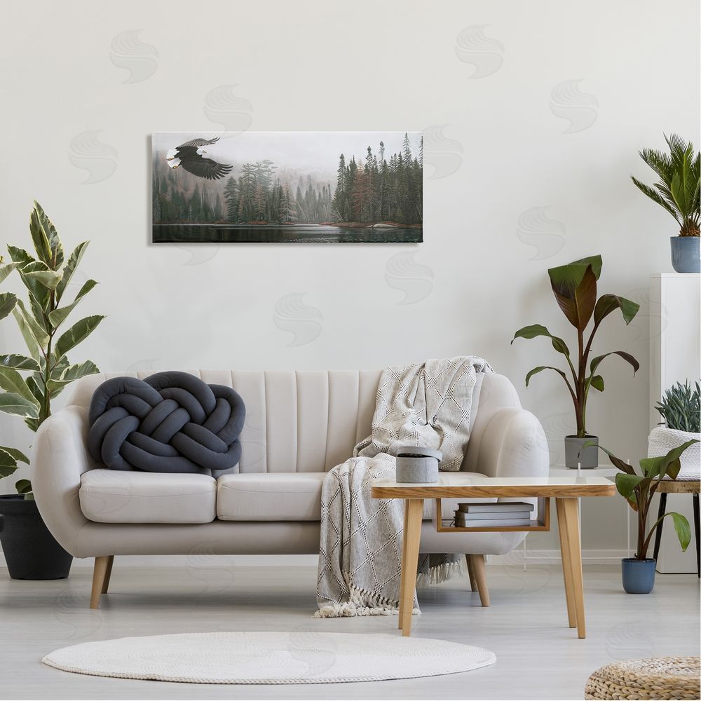 Clinton Jammer Eagle Soaring Over Lake Canvas Wall Art in Room