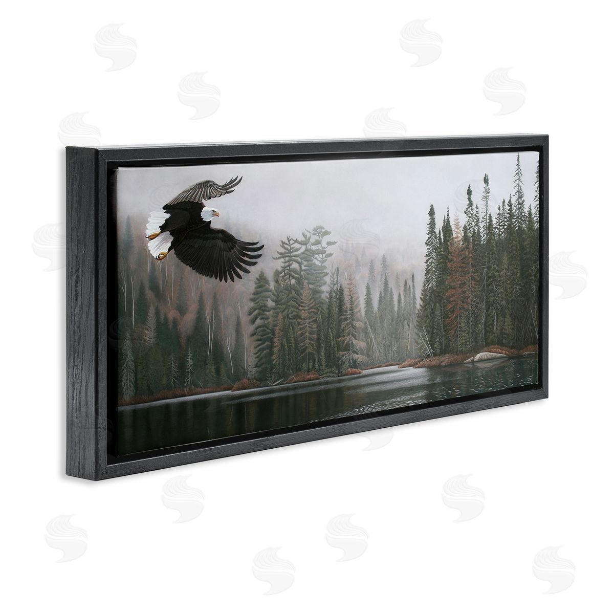 Clinton Jammer Eagle Soaring Over Lake Black Floating Frame Canvas Wall Art Print