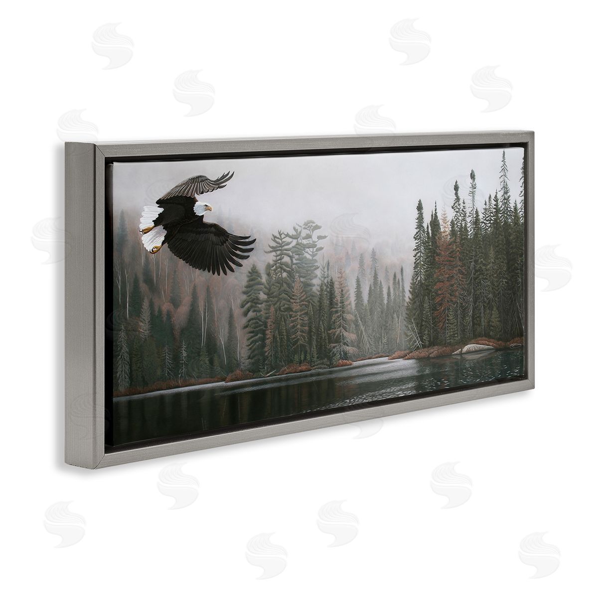 Clinton Jammer Eagle Soaring Over Lake Gray Floating Frame Canvas Wall Art Print