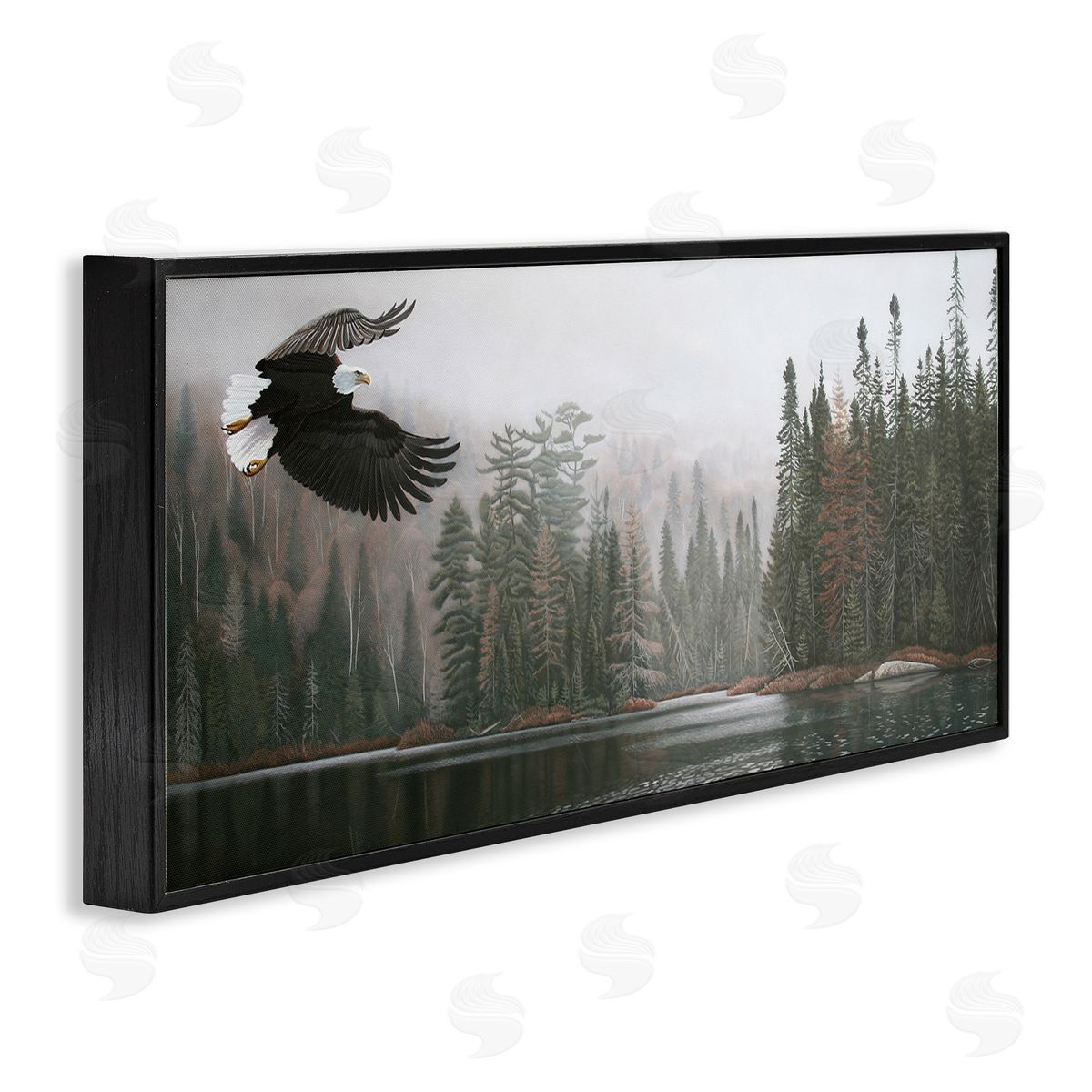 Clinton Jammer Eagle Soaring Over Lake Black Framed Glicee Wall Art Print