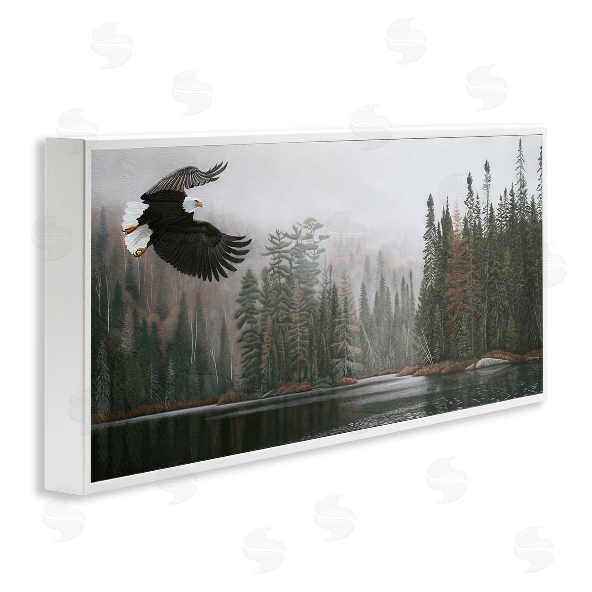 Clinton Jammer Eagle Soaring Over Lake White Framed Glicee Wall Art Print