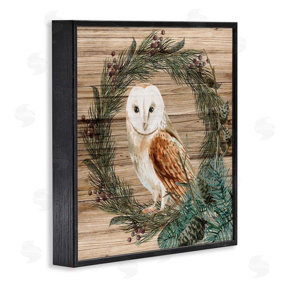Kim Allen Rustic Owl on Pine Wreath Black Framed Glicee Wall Art Print