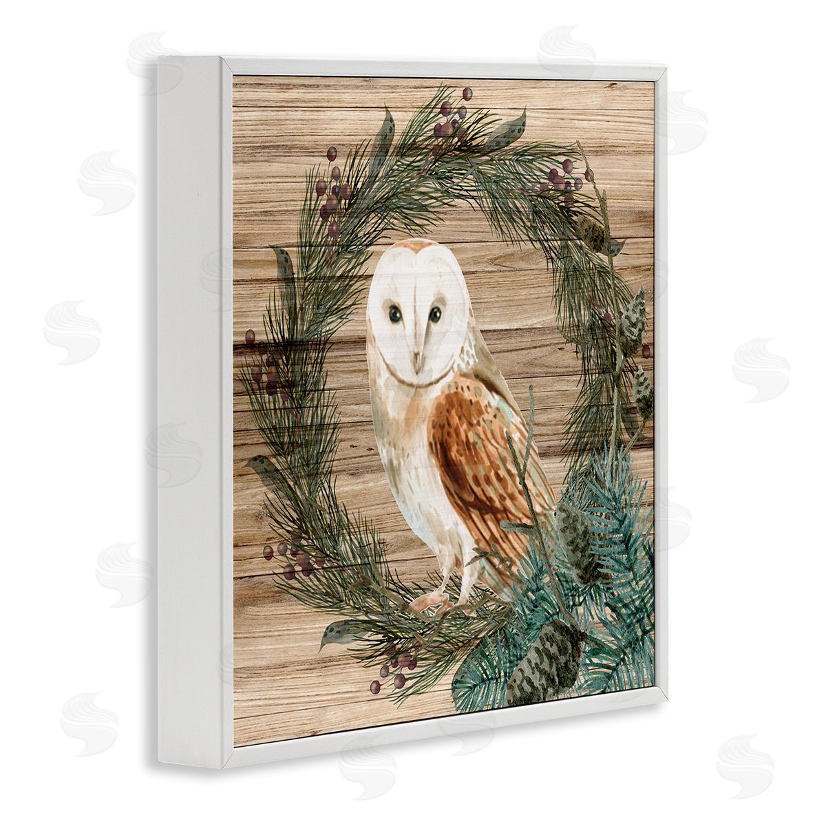 Kim Allen Rustic Owl on Pine Wreath White Framed Glicee Wall Art Print