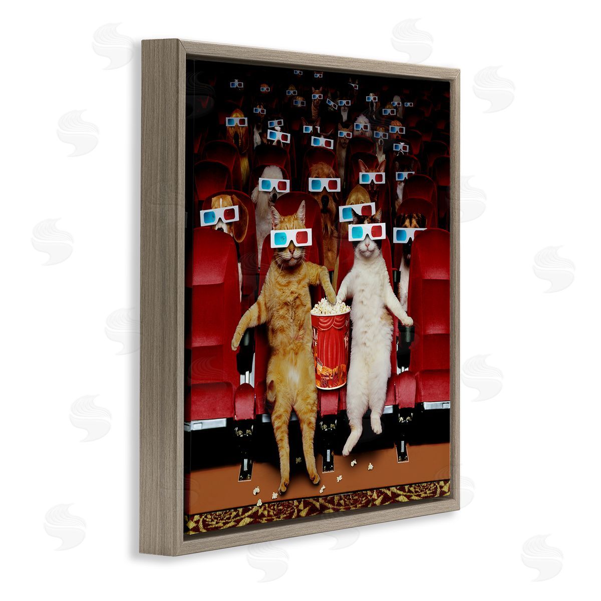 Lund Roeser Cats at 3D Movie Theater Brown Floating Frame Canvas Wall Art Print