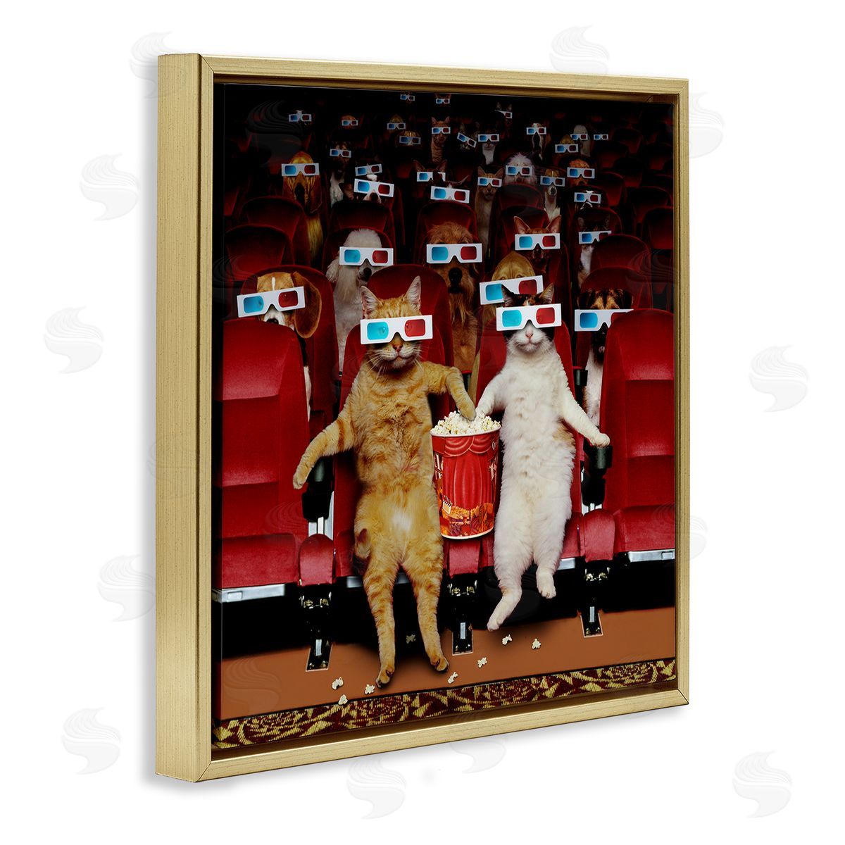 Lund Roeser Cats at 3D Movie Theater Gold Floating Frame Canvas Wall Art Print