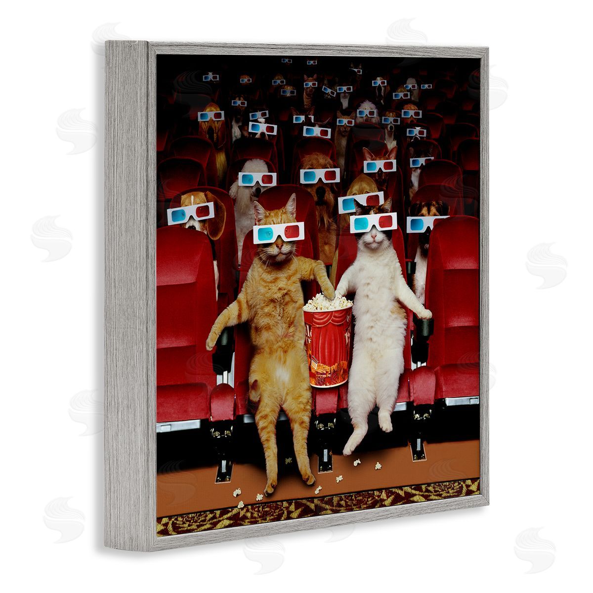 Lund Roeser Cats at 3D Movie Theater Gray Framed Glicee Wall Art Print