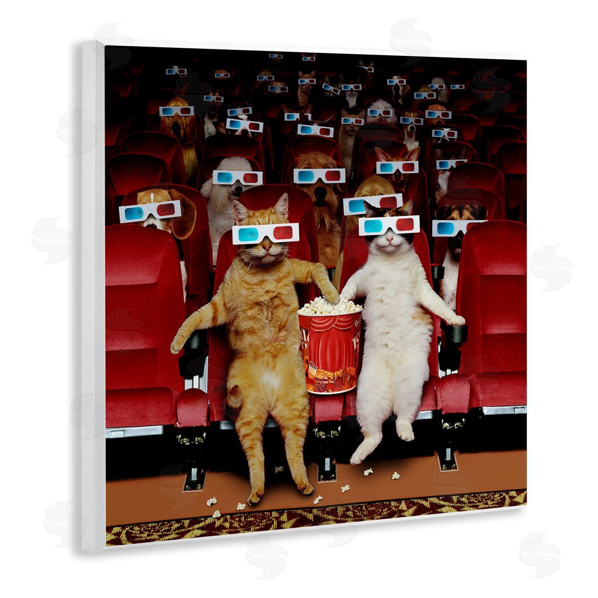 Lund Roeser Cats at 3D Movie Theater Wooden Wall Plaque Art Print