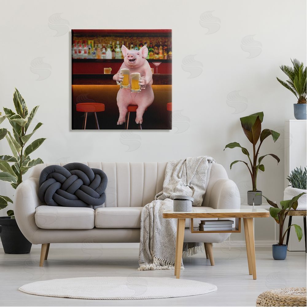 Lund Roeser Pig on Pub Bar Stool Canvas Wall Art in Room