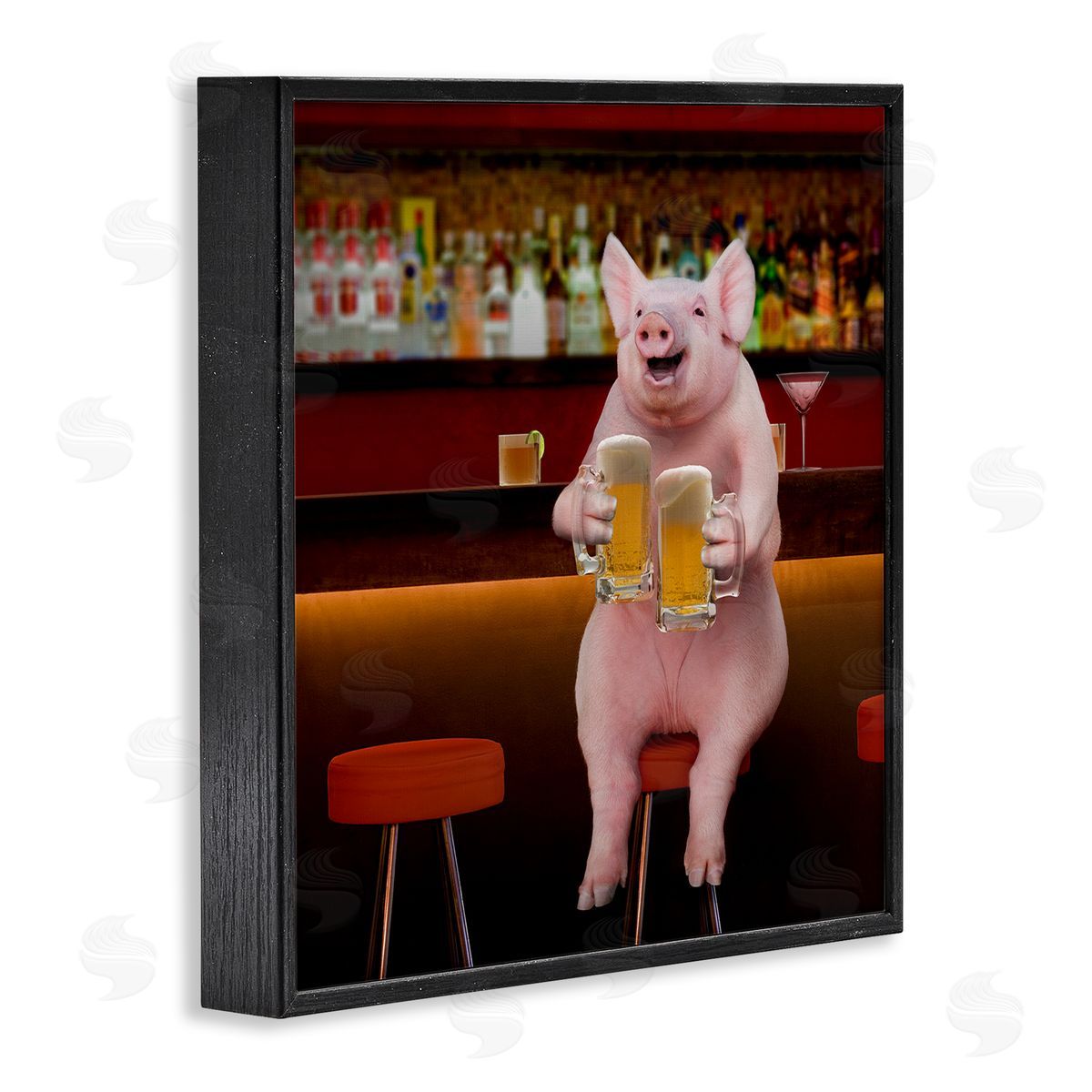 Lund Roeser Pig on Pub Bar Stool Black Framed Glicee Wall Art Print