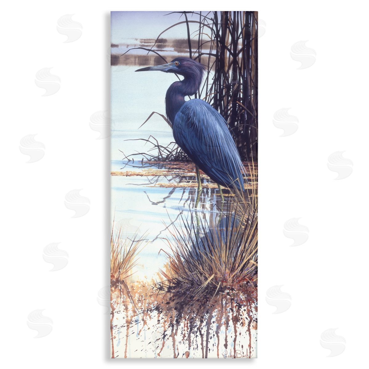 Luke Buck Blue Heron Modern Splash Stretched Canvas Wall Art Print
