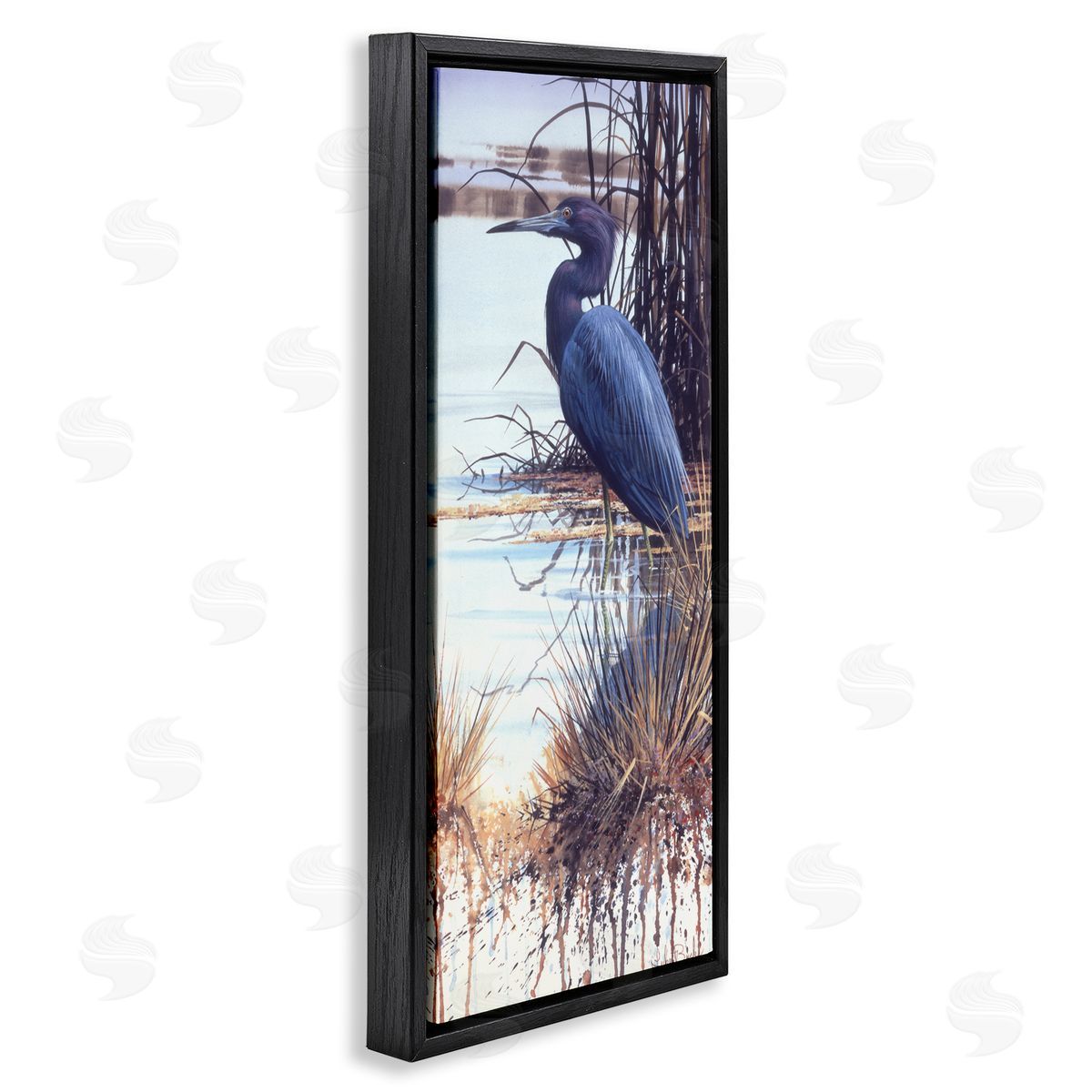 Luke Buck Blue Heron Modern Splash Black Floating Frame Canvas Wall Art Print