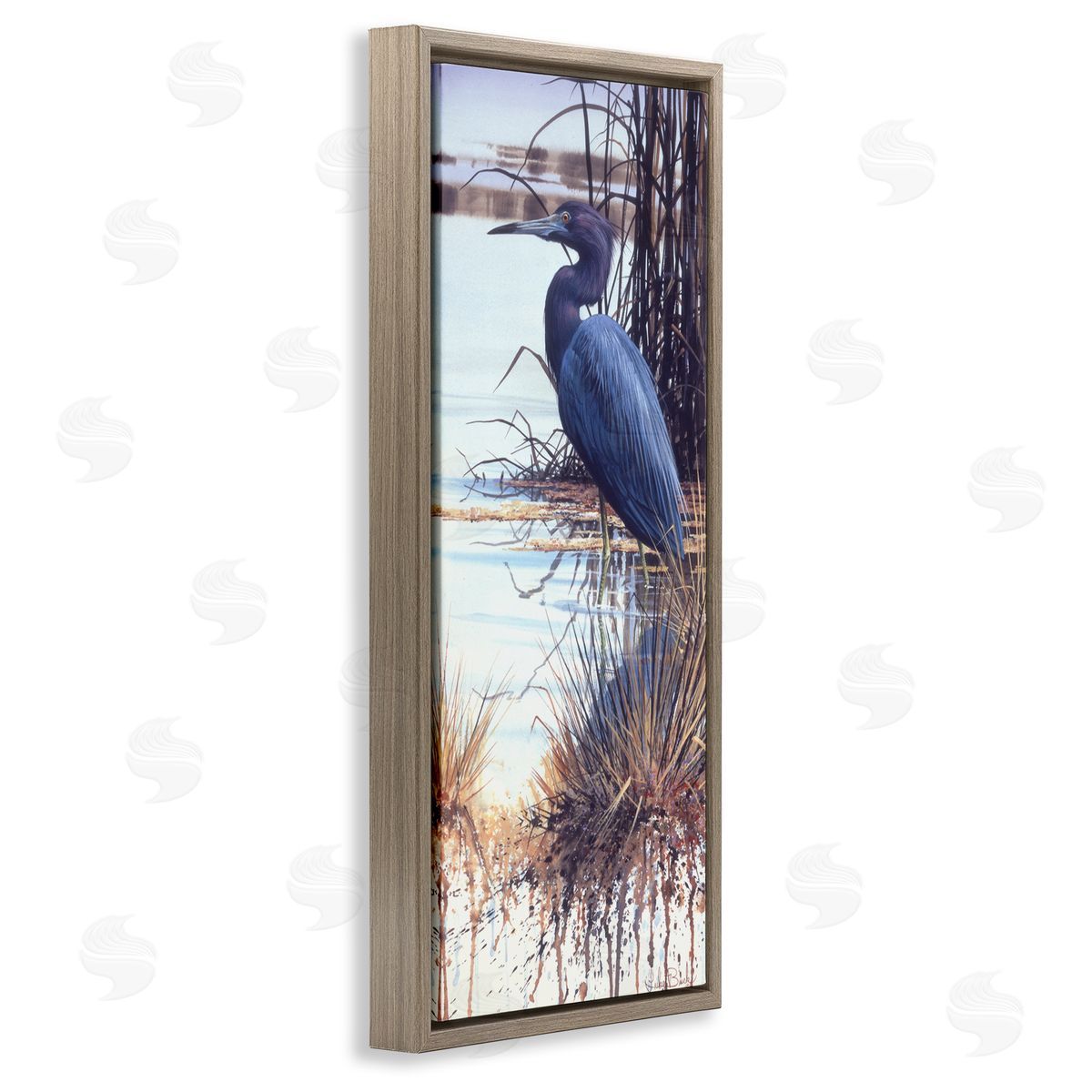 Luke Buck Blue Heron Modern Splash Brown Floating Frame Canvas Wall Art Print