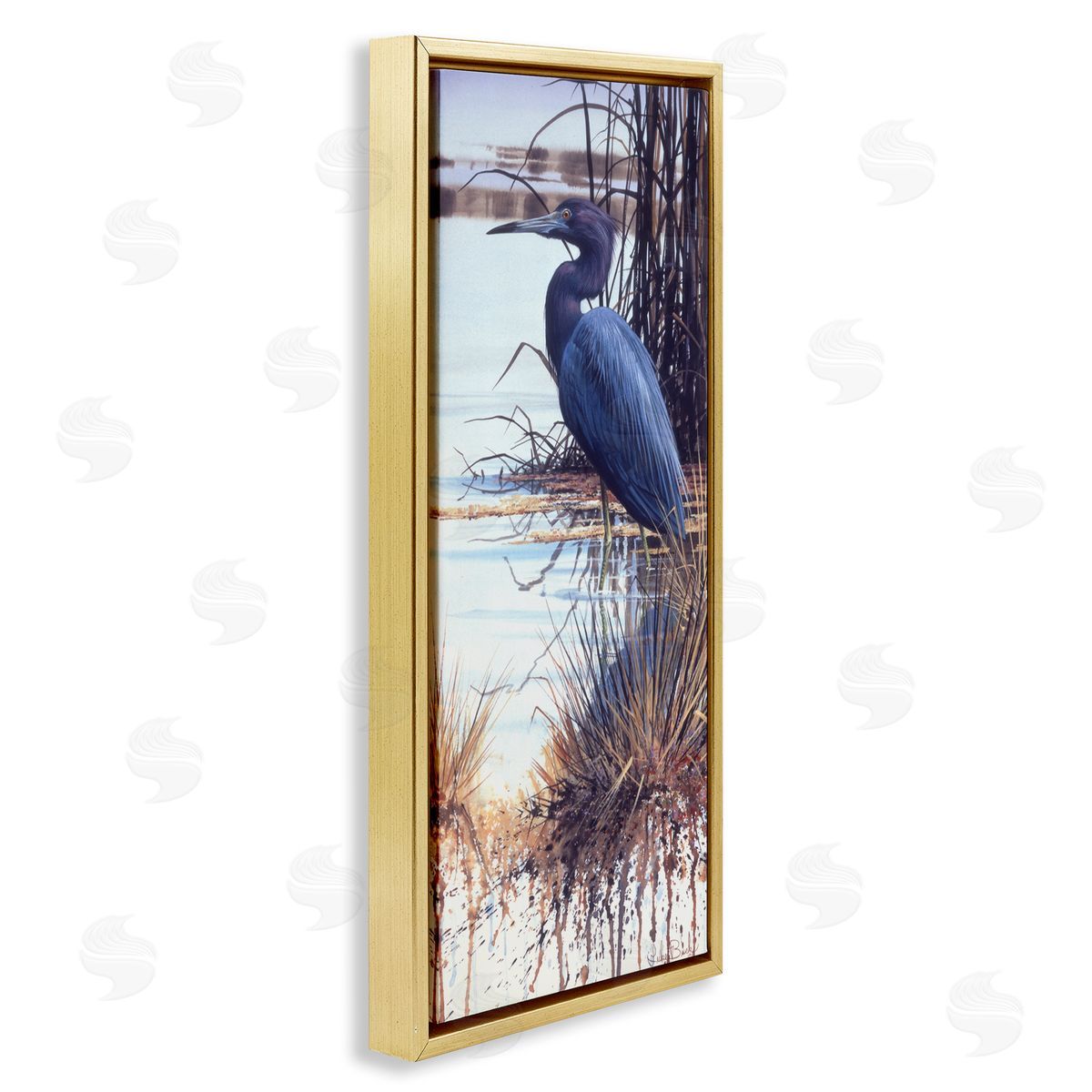 Luke Buck Blue Heron Modern Splash Gold Floating Frame Canvas Wall Art Print