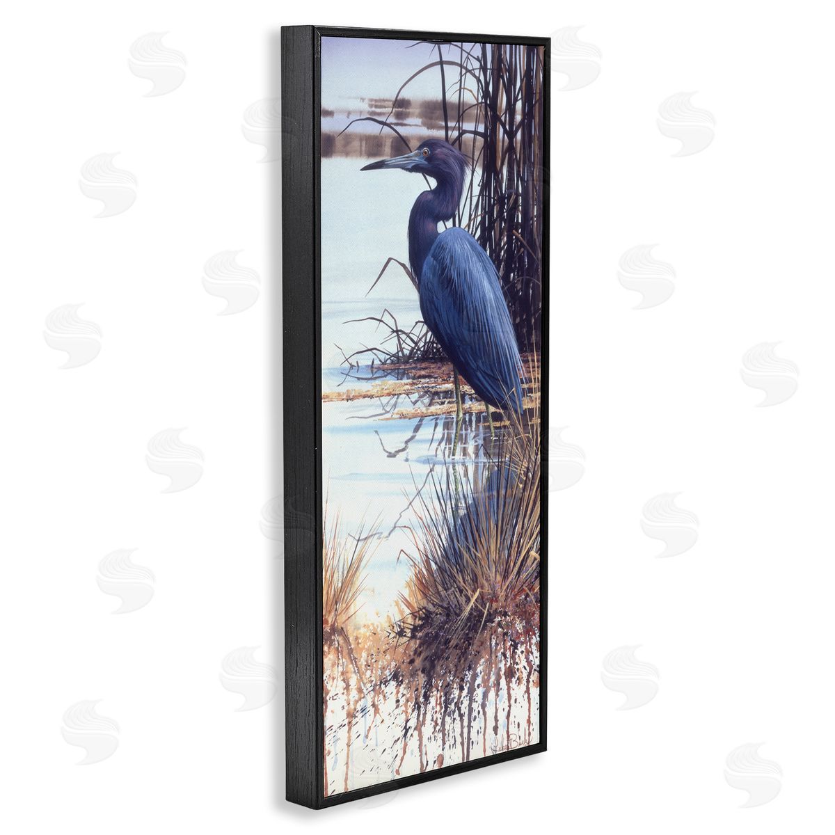 Luke Buck Blue Heron Modern Splash Black Framed Glicee Wall Art Print