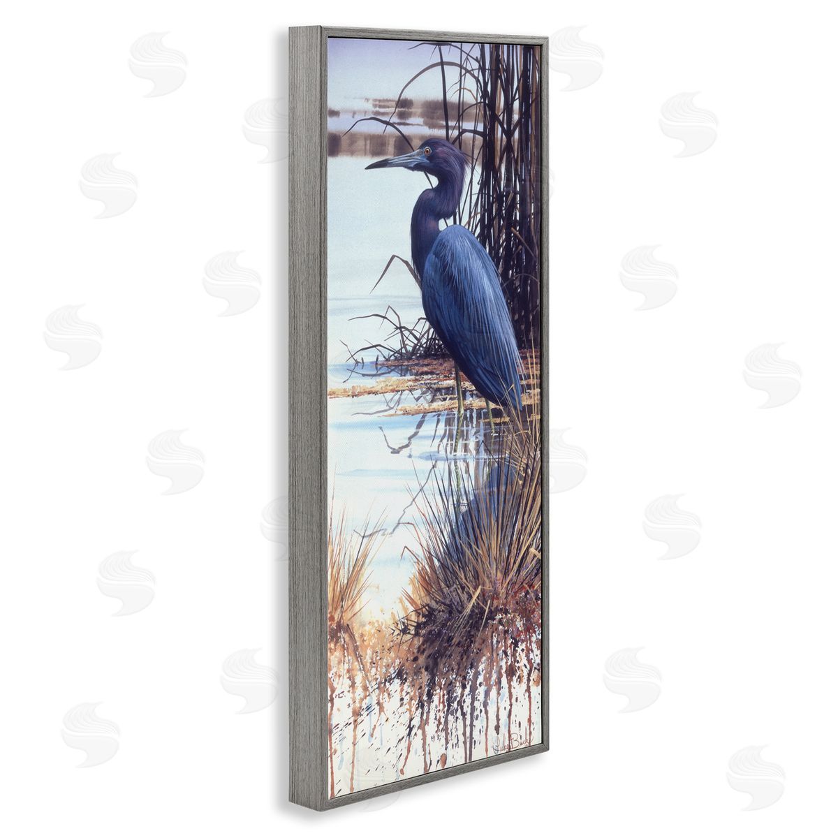 Luke Buck Blue Heron Modern Splash Gray Framed Glicee Wall Art Print