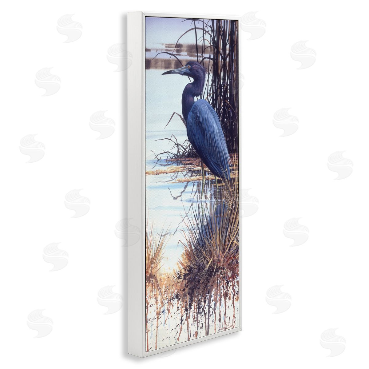 Luke Buck Blue Heron Modern Splash White Framed Glicee Wall Art Print