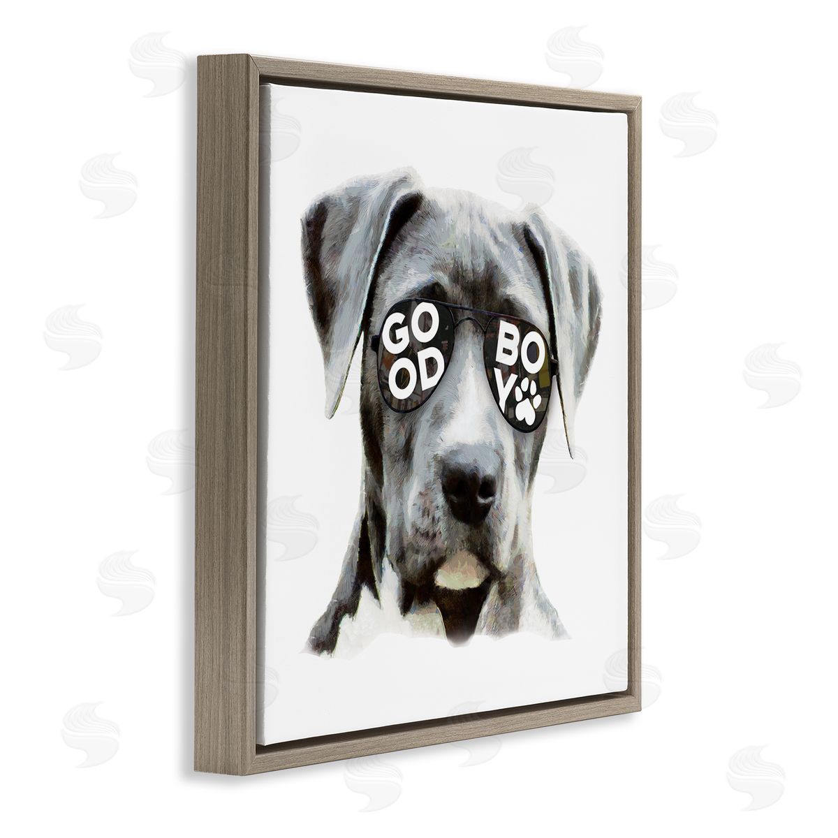 Masey St. Studios Dog with Good Boy Glasses Brown Floating Frame Canvas Wall Art Print