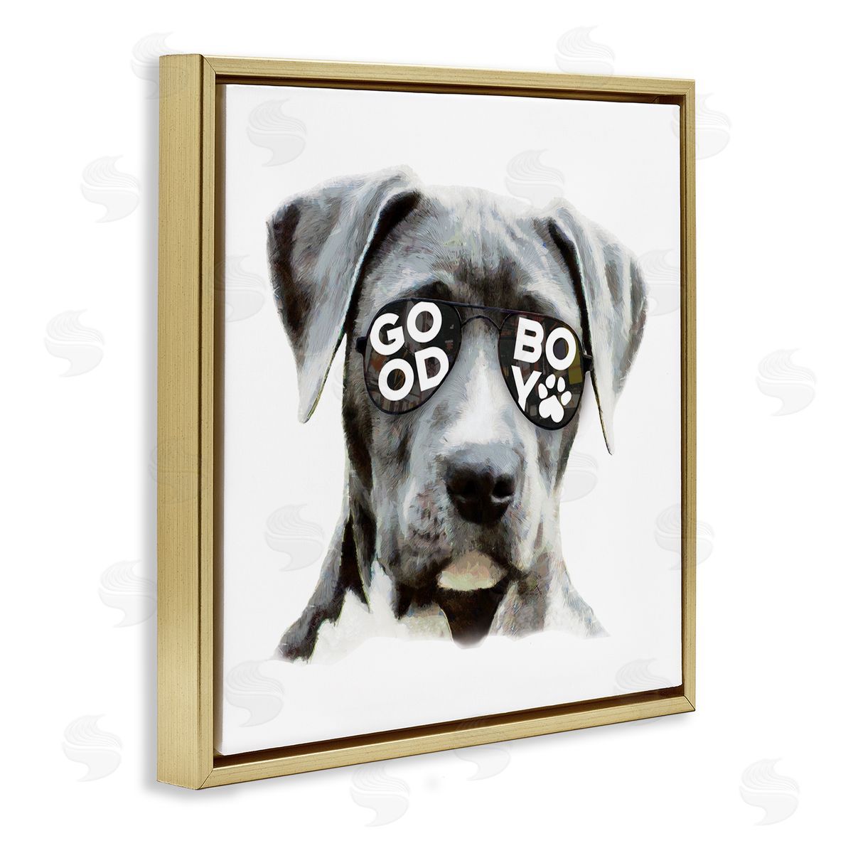 Masey St. Studios Dog with Good Boy Glasses Gold Floating Frame Canvas Wall Art Print