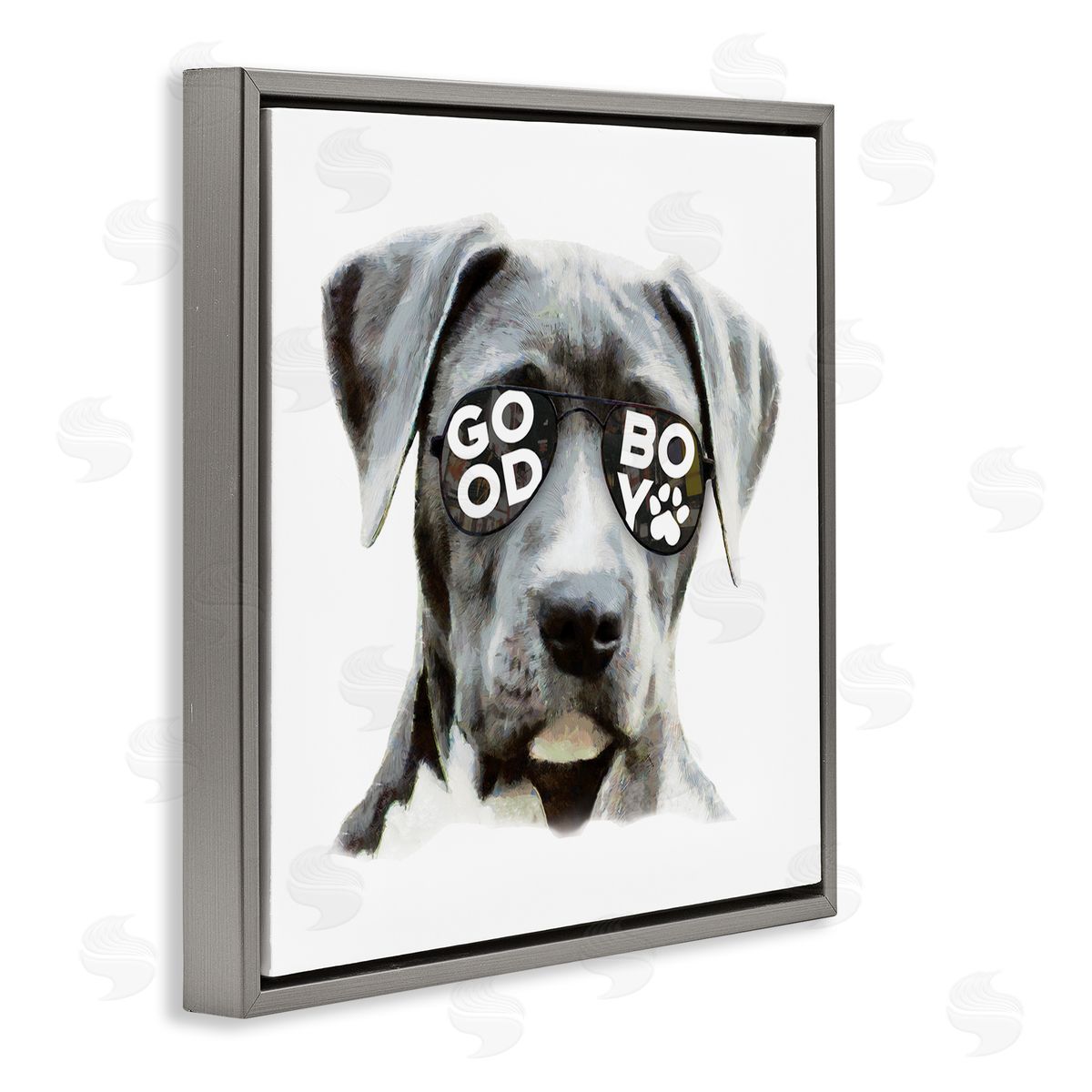 Masey St. Studios Dog with Good Boy Glasses Gray Floating Frame Canvas Wall Art Print