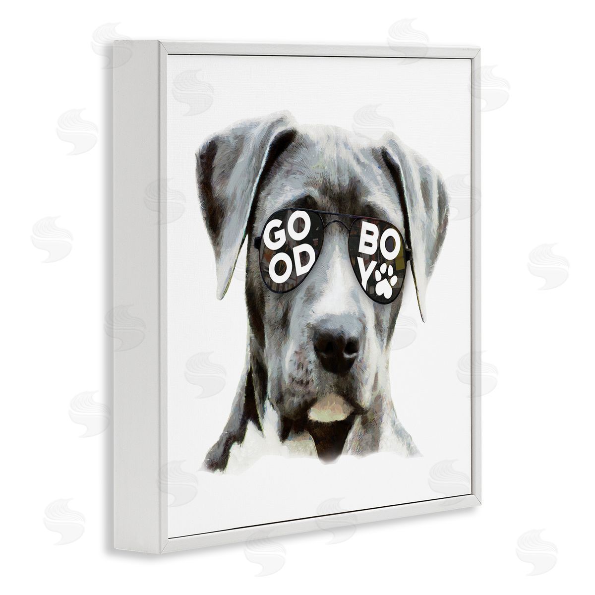 Masey St. Studios Dog with Good Boy Glasses White Framed Glicee Wall Art Print