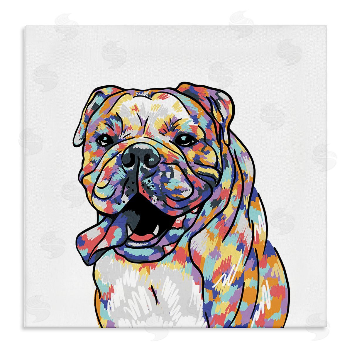 Masey St. Studios Modern Happy Bulldog Stretched Canvas Wall Art Print