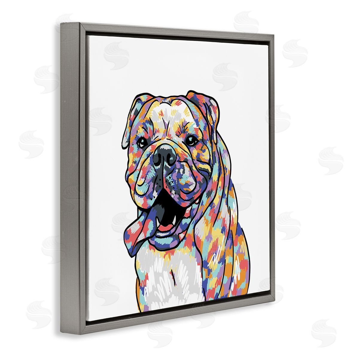 Masey St. Studios Modern Happy Bulldog Gray Floating Frame Canvas Wall Art Print