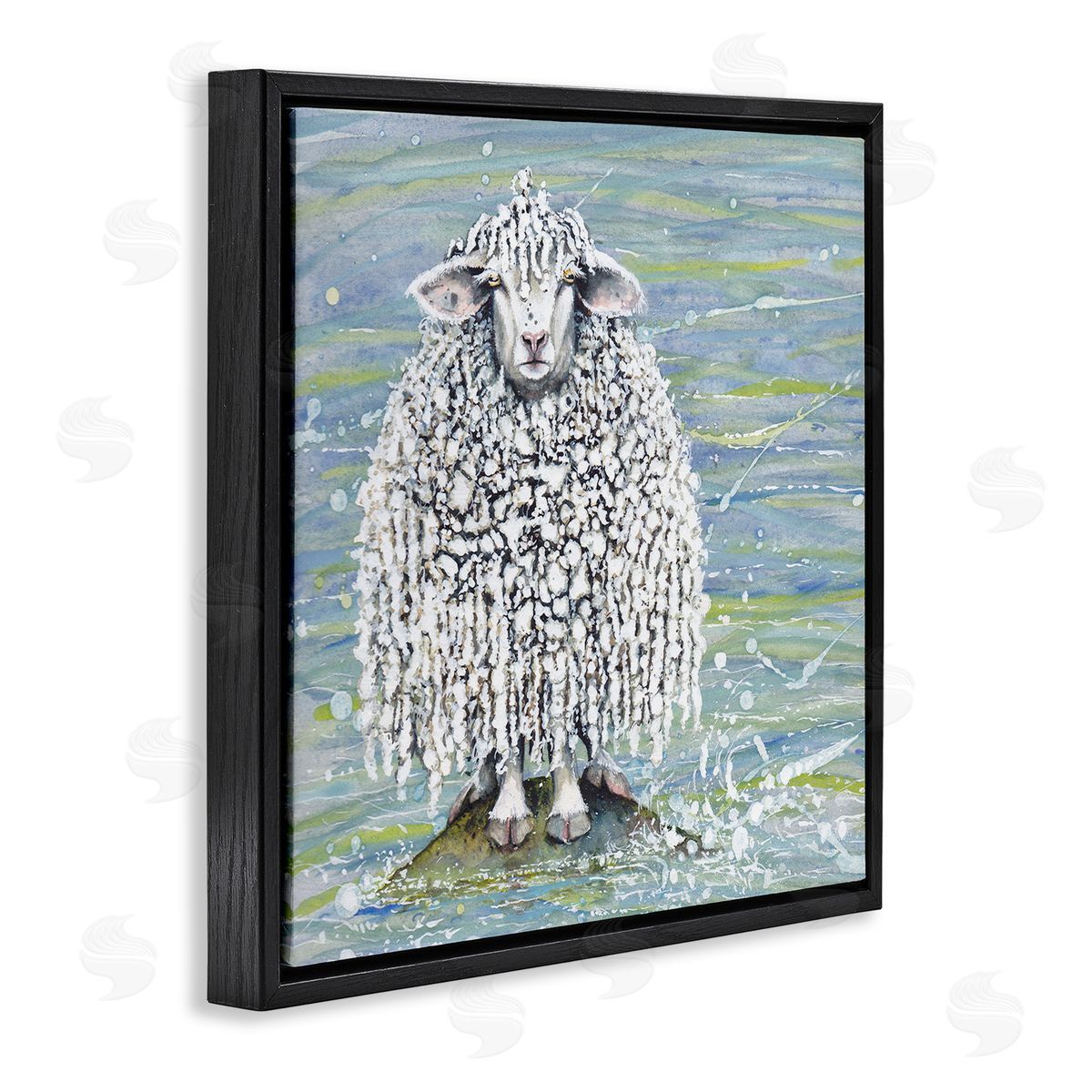 Maggie Vandewalle Abstract Sheep Modern Splatter Black Floating Frame Canvas Wall Art Print
