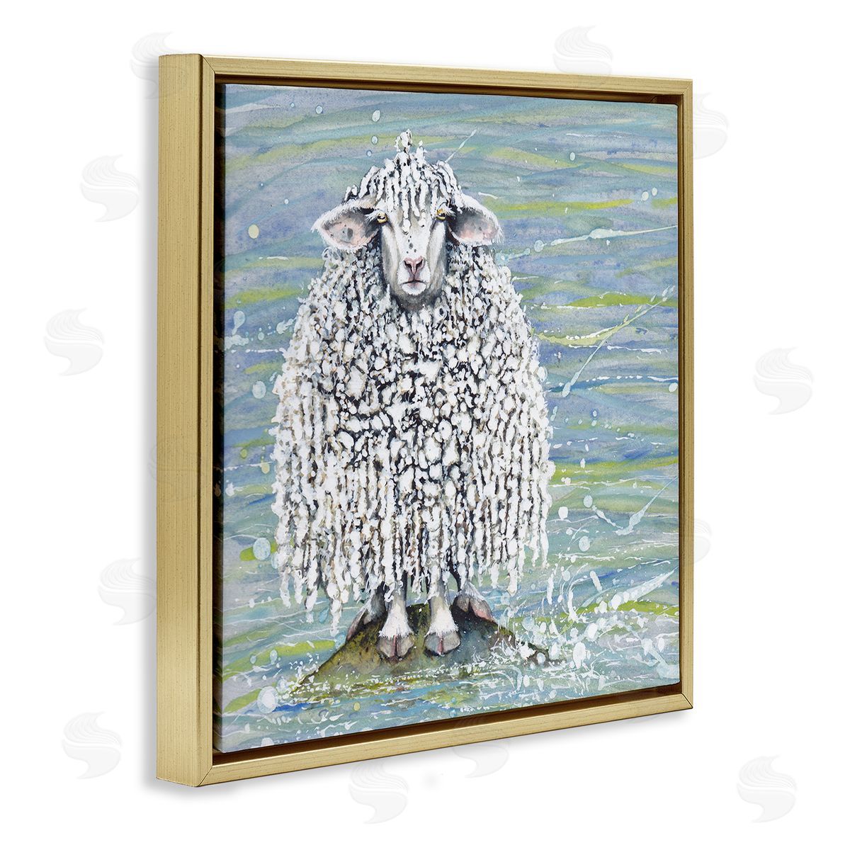 Maggie Vandewalle Abstract Sheep Modern Splatter Gold Floating Frame Canvas Wall Art Print