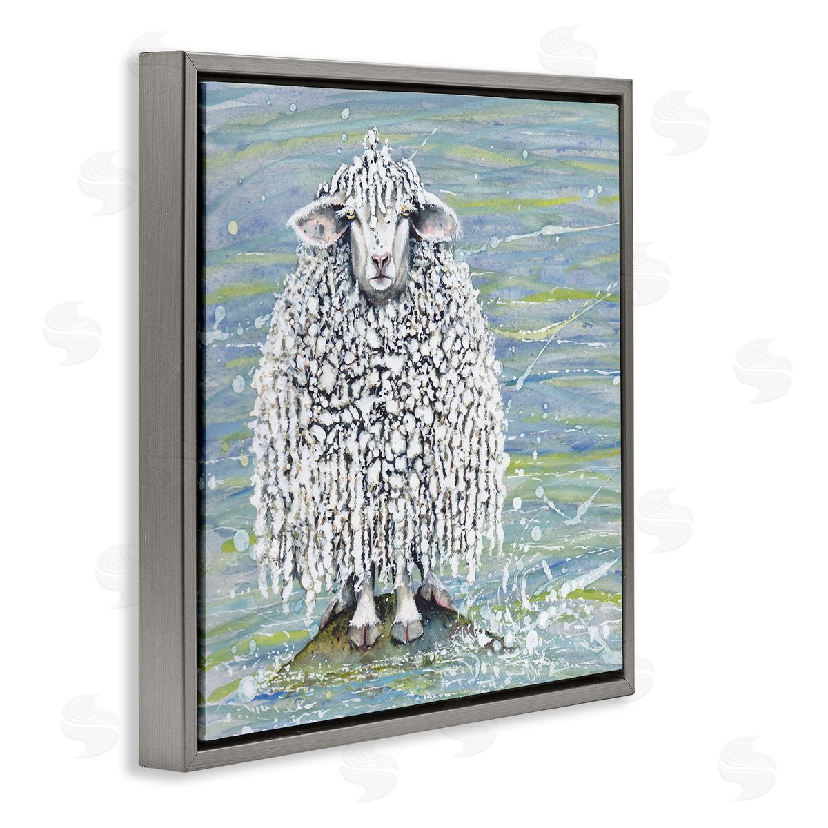 Maggie Vandewalle Abstract Sheep Modern Splatter Gray Floating Frame Canvas Wall Art Print