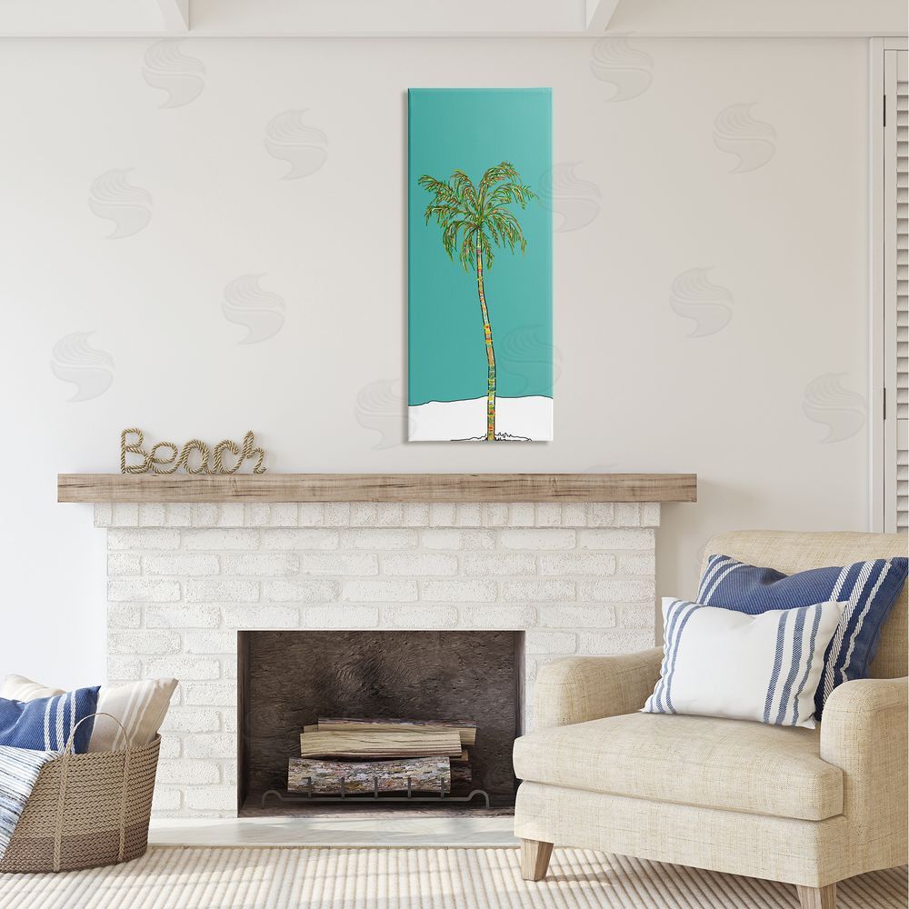 J. Weiss Modern Turquoise Palm Tree Canvas Wall Art in Room