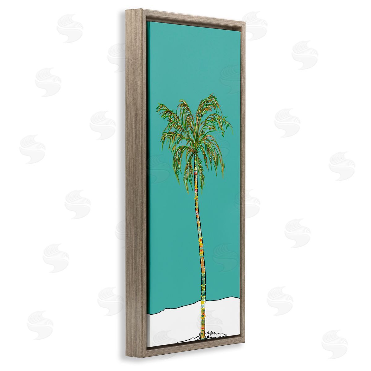 J. Weiss Modern Turquoise Palm Tree Brown Floating Frame Canvas Wall Art Print