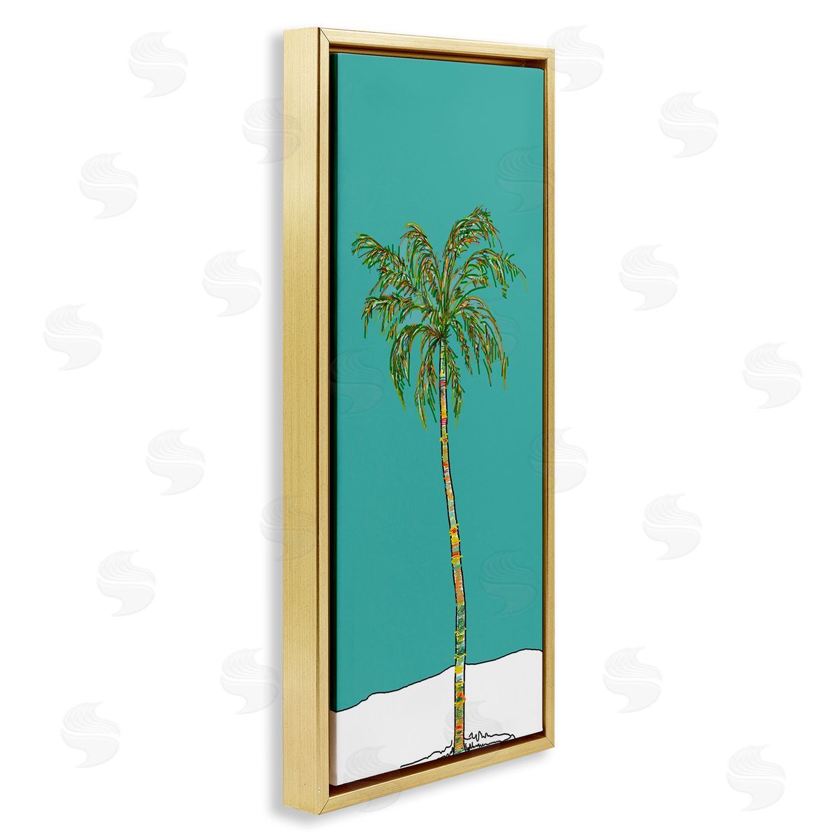 J. Weiss Modern Turquoise Palm Tree Gold Floating Frame Canvas Wall Art Print