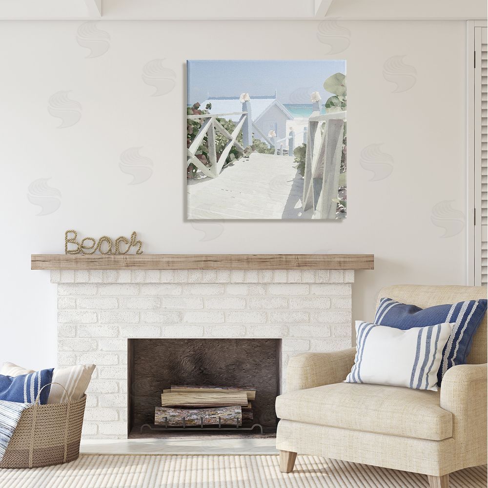 Noah Bay Noon Shadows Beach Steps Canvas Wall Art in Room