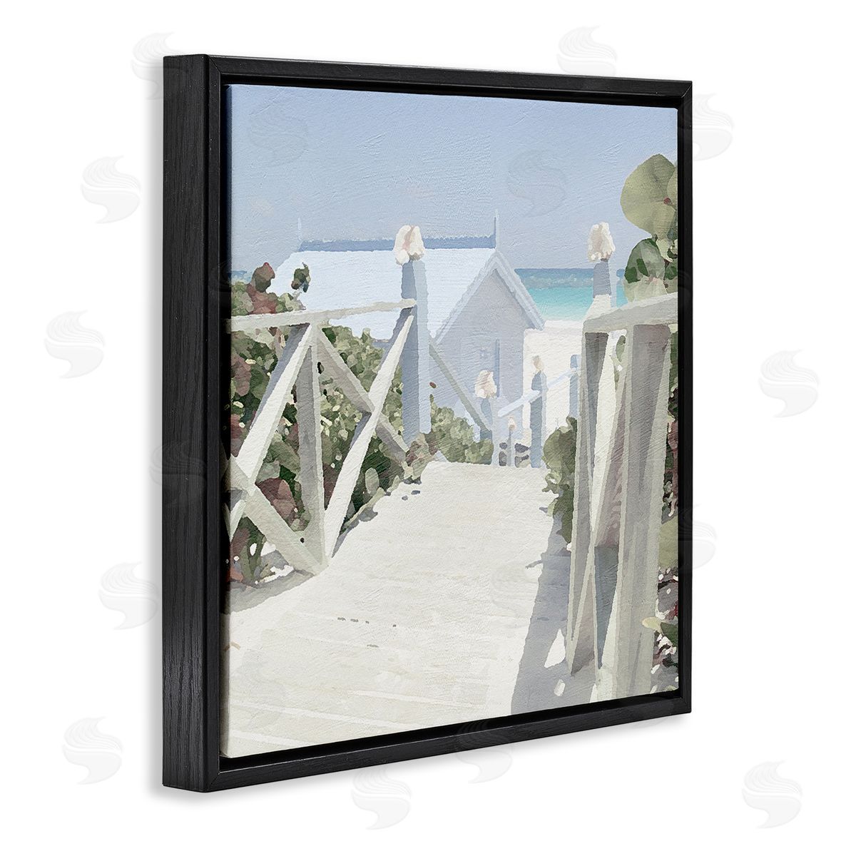 Noah Bay Noon Shadows Beach Steps Black Floating Frame Canvas Wall Art Print
