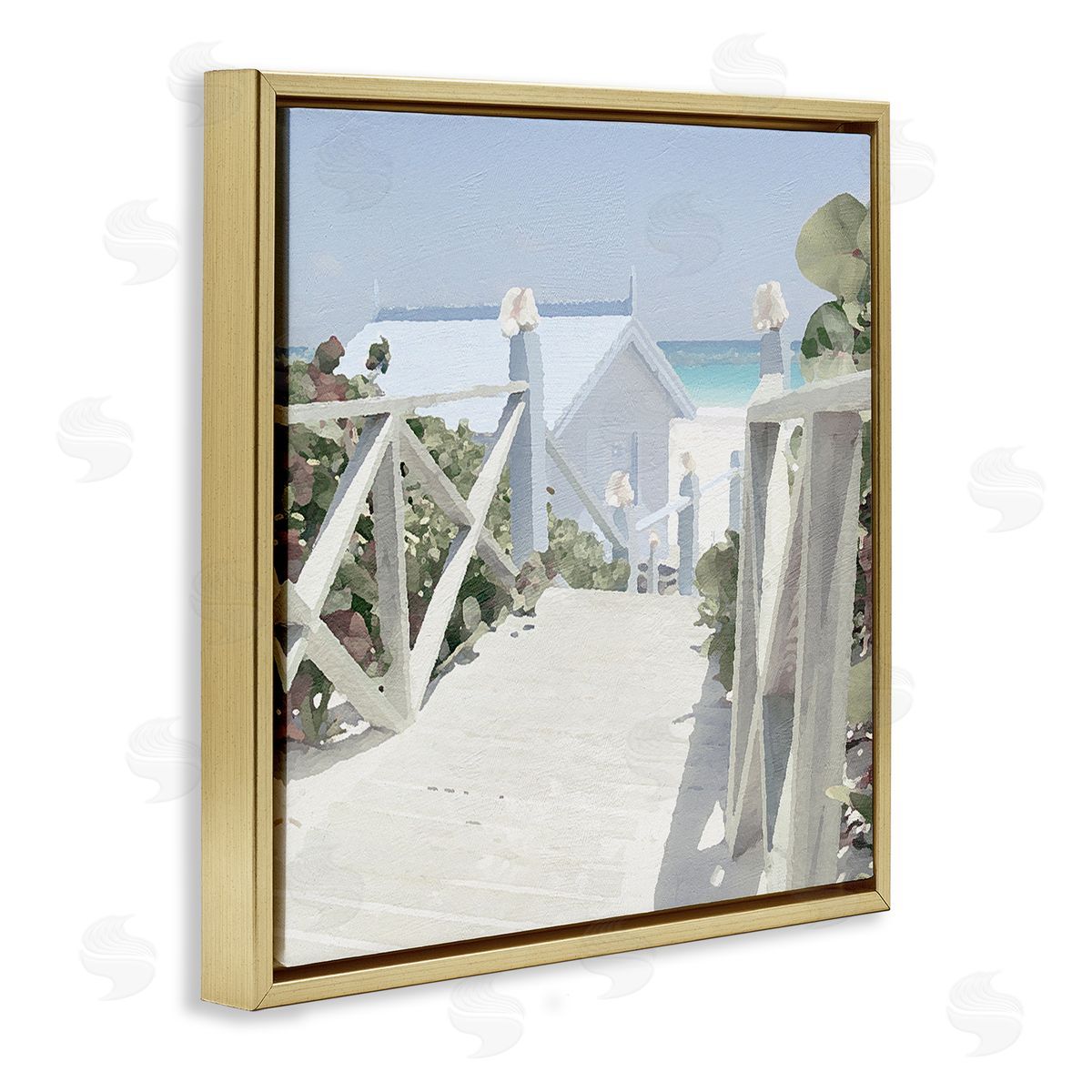 Noah Bay Noon Shadows Beach Steps Gold Floating Frame Canvas Wall Art Print